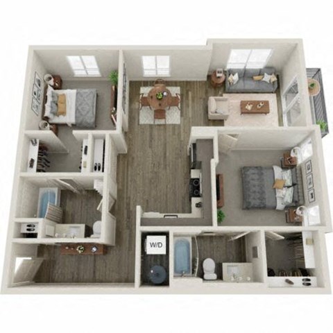 Floor plan for 2 beds, 2 baths, 1160 sqft